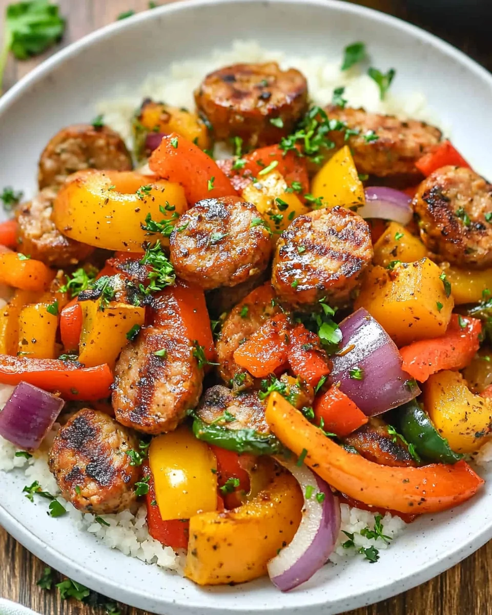 10 Minute Air Fryer Chicken Sausage and Veggies