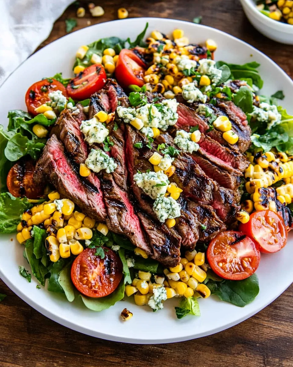 Balsamic Steak Gorgonzola Salad with Grilled Corn