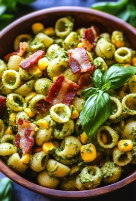 Corn Pasta Salad with Bacon and Creamy Pesto Dressing