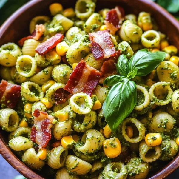 Corn Pasta Salad with Bacon and Creamy Pesto Dressing
