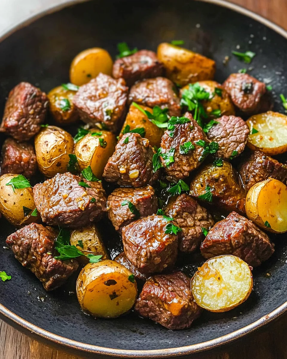 Garlic Butter Beef Bites with Potatoes