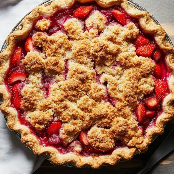 Strawberry Rhubarb Pie with Crumb Topping