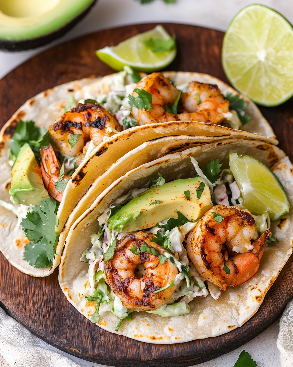 Cilantro Lime Shrimp Tacos with Creamy Slaw