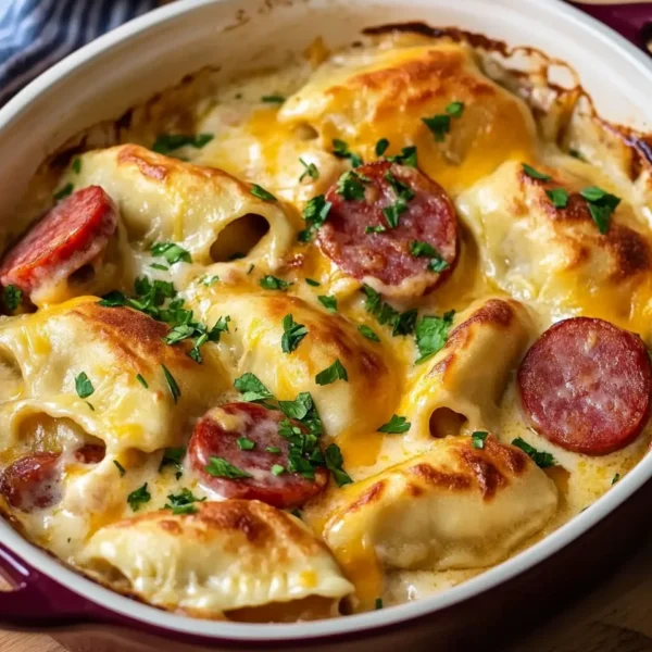 Crockpot Pierogi Casserole with Kielbasa