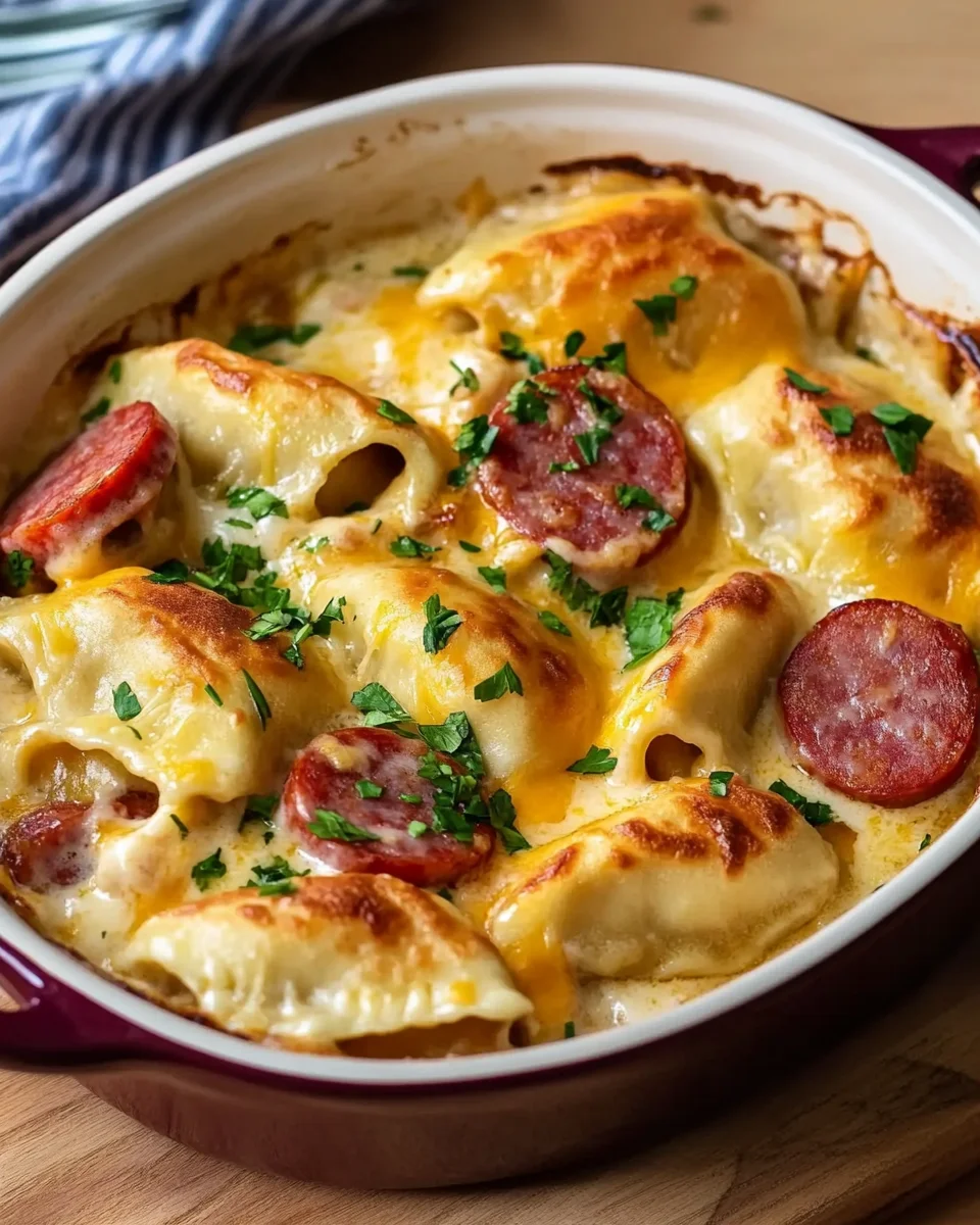 Crockpot Pierogi Casserole with Kielbasa