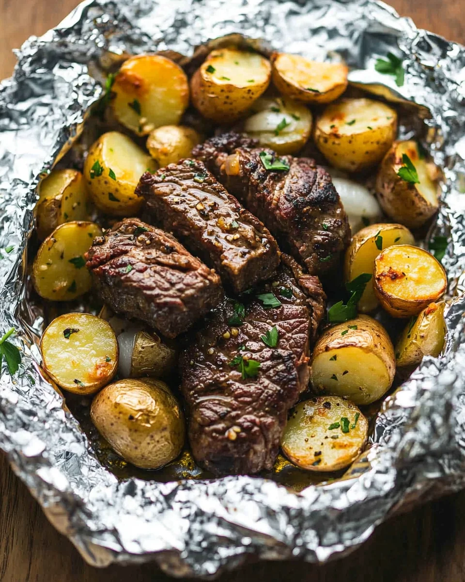 Garlic Butter Steak and Potato Foil Packets