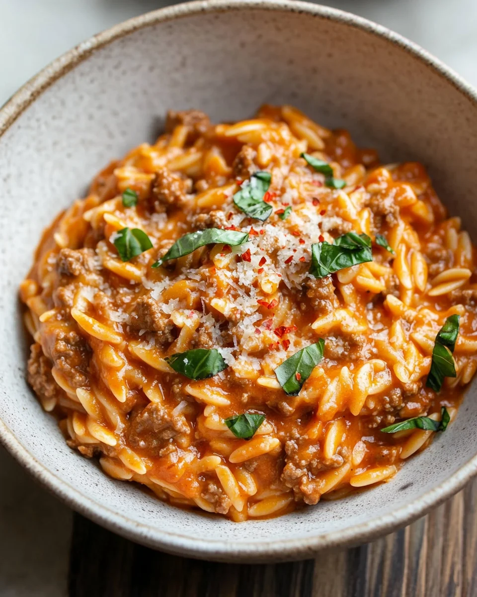 Ground Beef Orzo with Tomato Cream Sauce 20 Ground