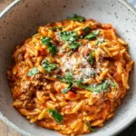 Ground Beef Orzo with Tomato Cream Sauce