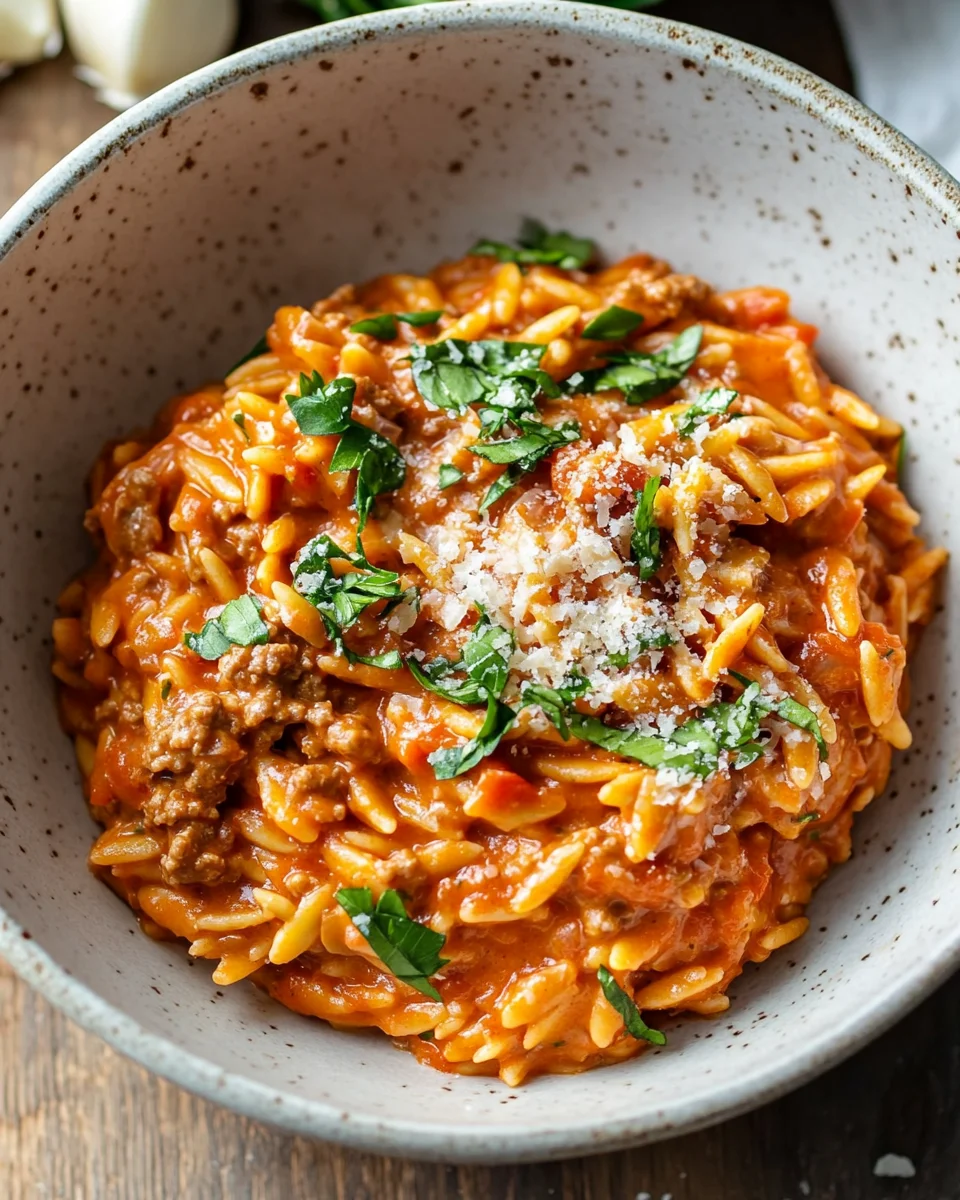 Ground Beef Orzo with Tomato Cream Sauce 22 Ground Beef Orzo with Tomato Cream Sauce