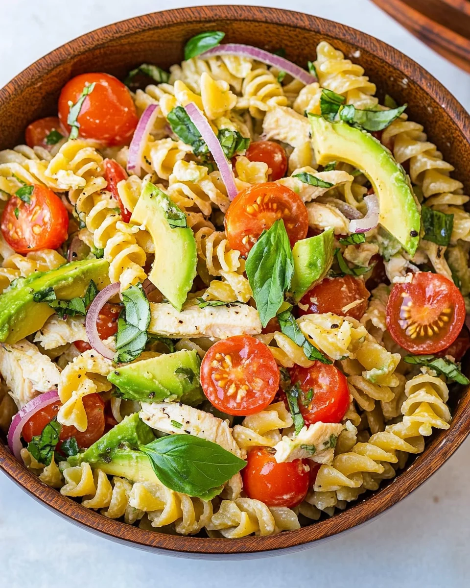 Healthy Chicken Pasta Salad with Avocado, Tomato, and Basil 19 Healthy