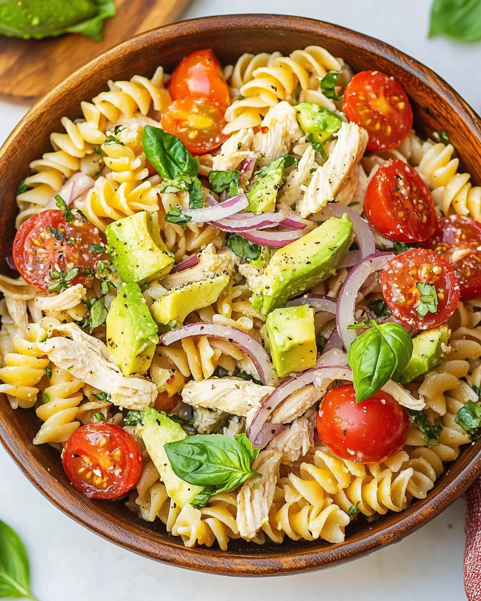 Healthy Chicken Pasta Salad with Avocado, Tomato, and Basil 21 Healthy Chicken Pasta Salad with Avocado, Tomato, and Basil