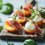 Mozzarella, Prosciutto, and Pickled Peach Appetizer Skewers