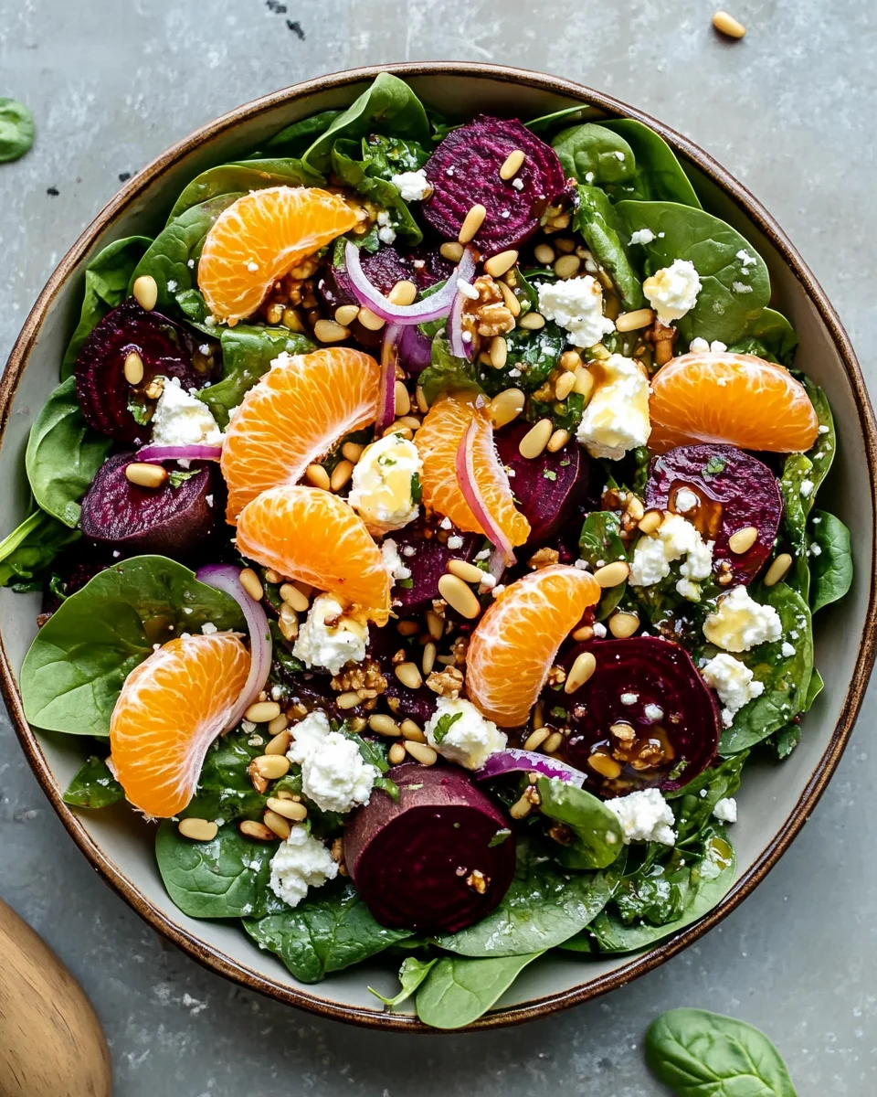 Beet Salad with Spinach and Honey-Mustard Lemon Dressing