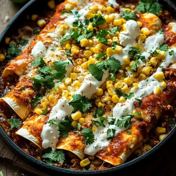 Mexican Street Corn Chicken Enchiladas