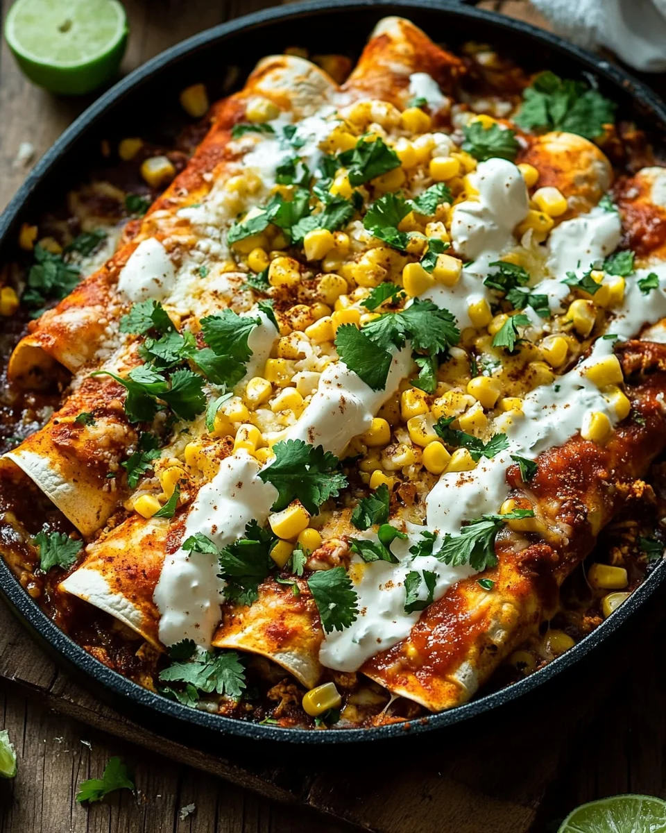 Mexican Street Corn Chicken Enchiladas