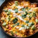 One Skillet Street Corn Chicken Enchilada Bake
