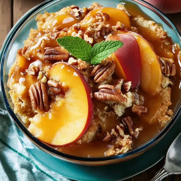 Peach Dump Cake with Pecan Topping