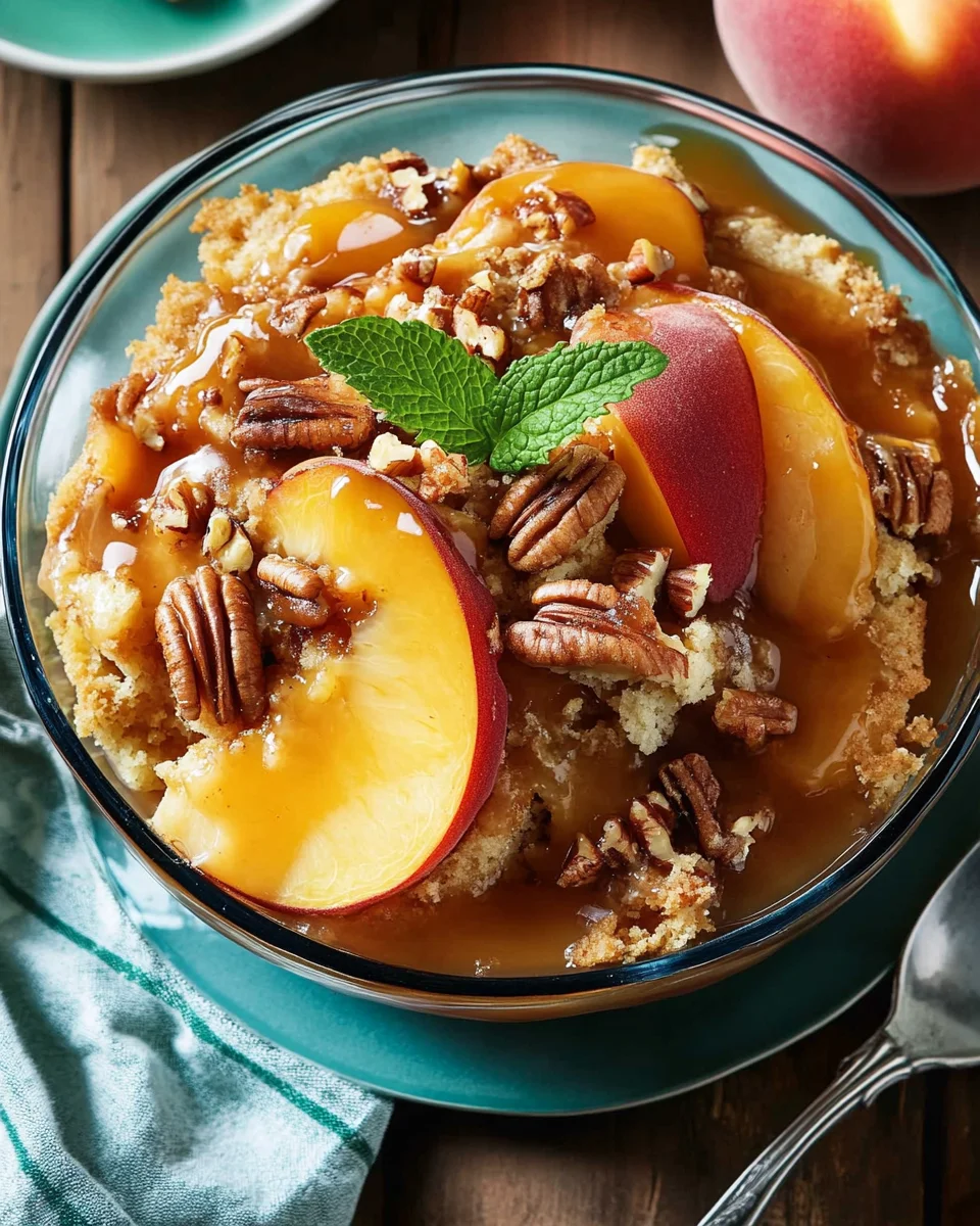Peach Dump Cake with Pecan Topping