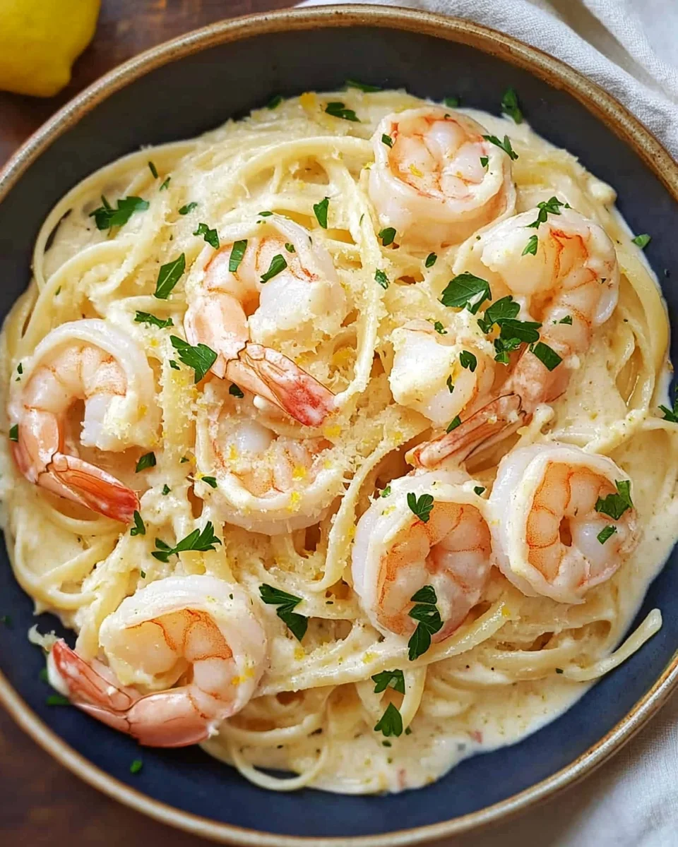 Shrimp Scampi Garlic Cream Pasta